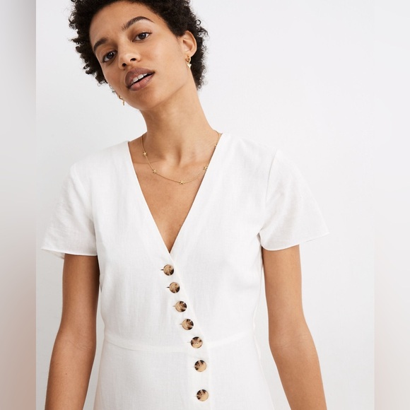 NWT Madewell Linen-Blend Button-Wrap Midi Dress in lighthouse - 8 - Picture 3 of 7